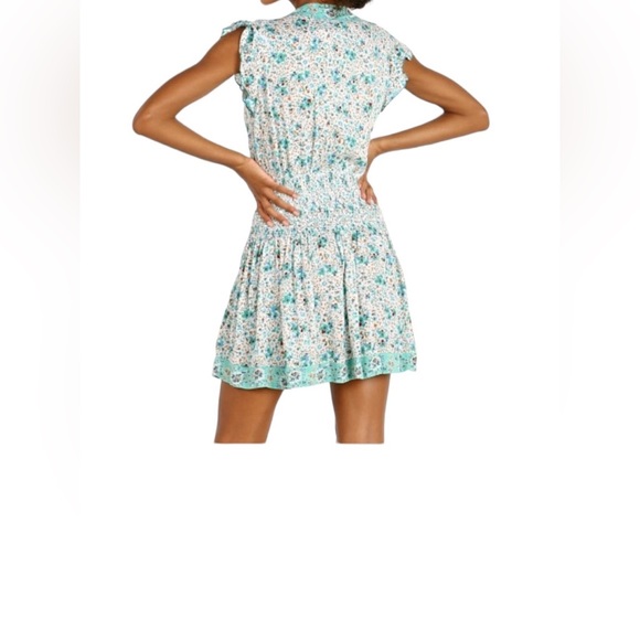 Poupette St. Barth Rachel Floral Flutter Sleeve Tassel Tie Shoulder Mini Dress - Picture 2 of 8